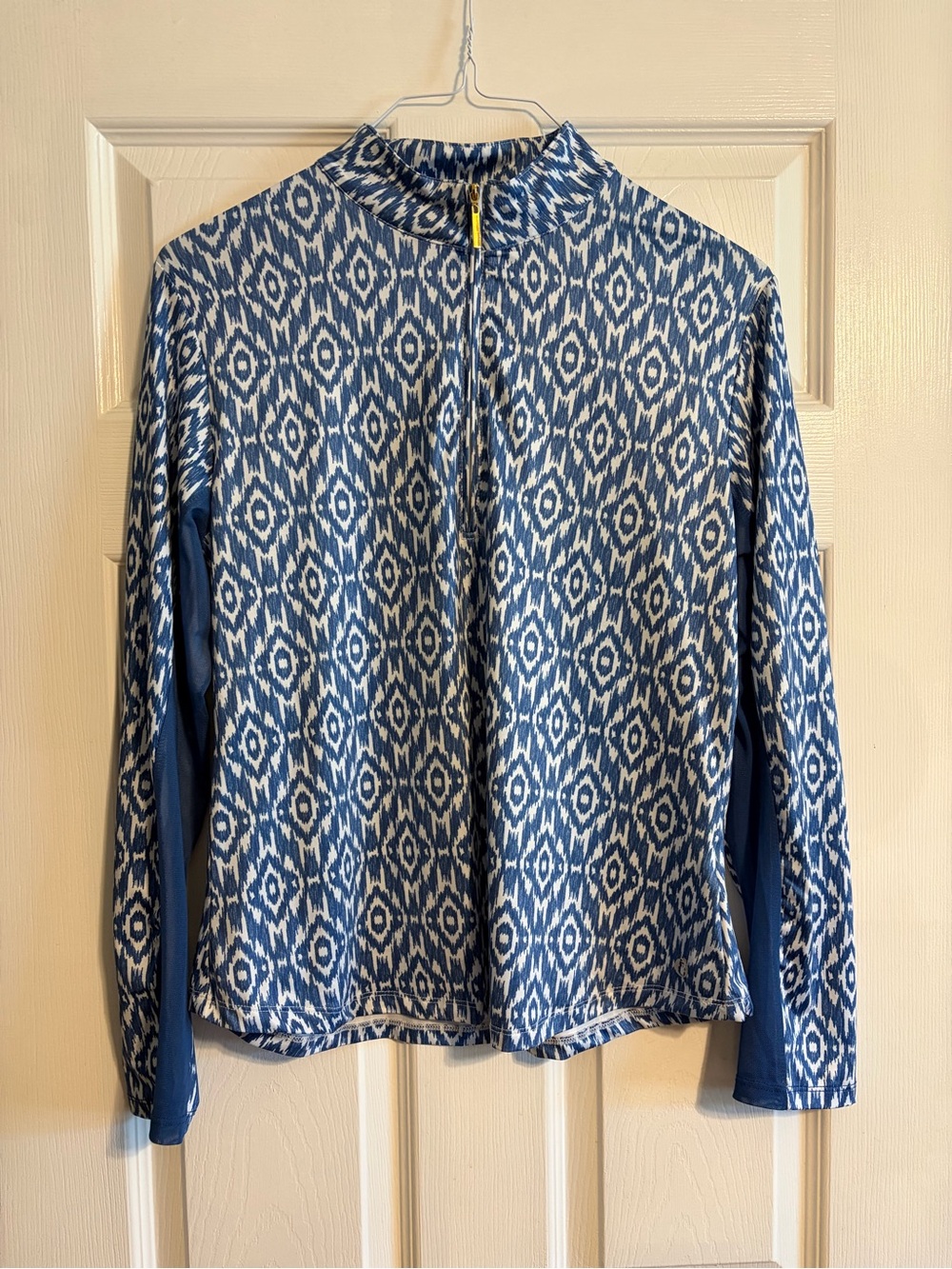 The American Outdoorsman Sun Protection Pullover Top XL Blue Ikat Quarter Zip